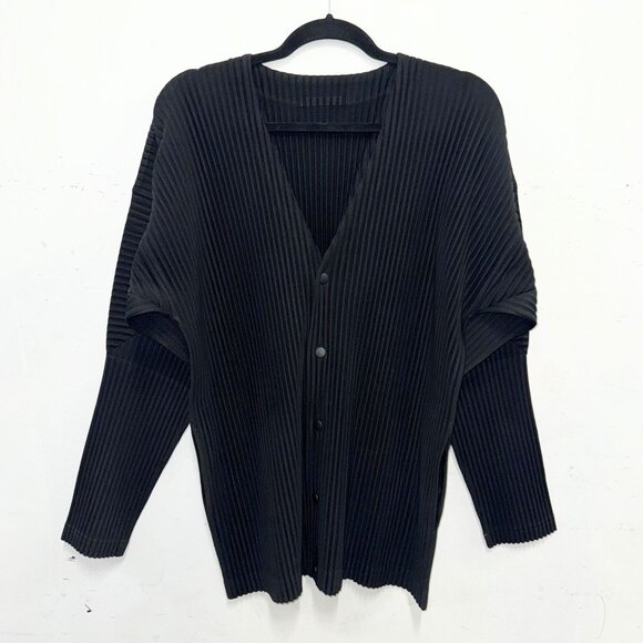 HOMME PLISSE ISSEY MIYAKE Black Polyester Pleated Light Jacket (Cardigan) - Picture 1 of 6